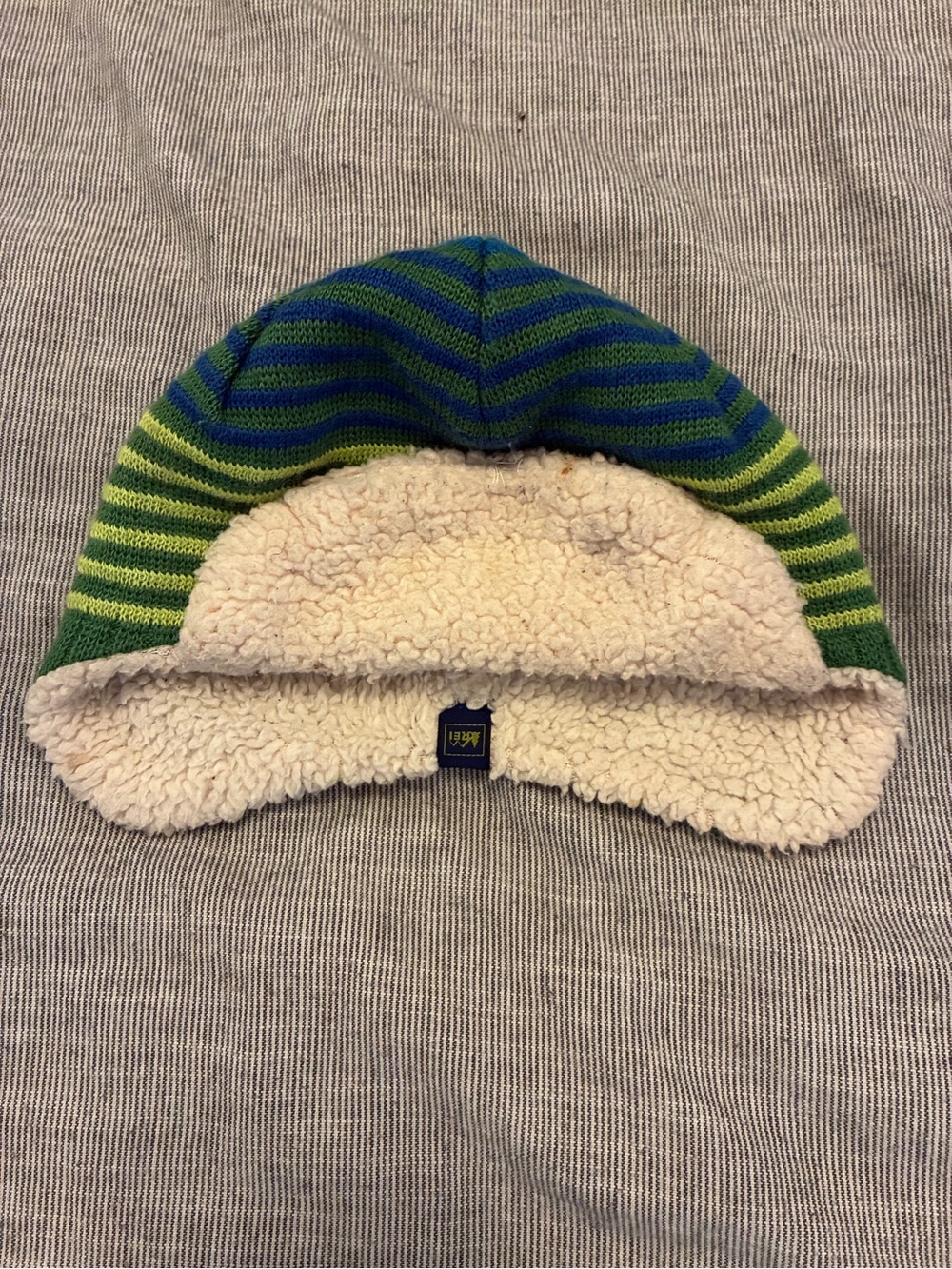 REI Kids Striped Green & Blue Sherpa-Lined Winter Hat
